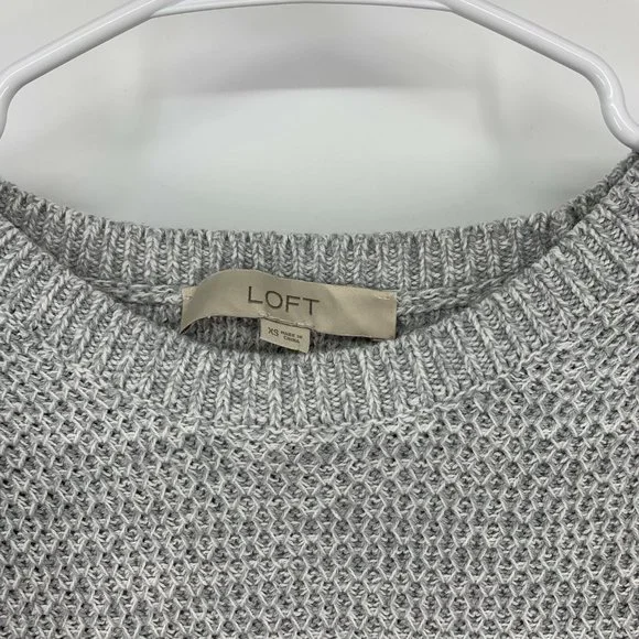 Ann Taylor LOFT Sweater Gray Pullover Knit Crew Neck Split Back - Picture 3 of 9